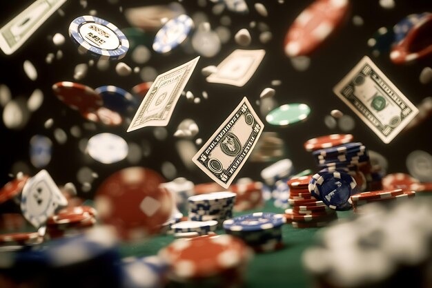 Baccarat table with dealer and player cards